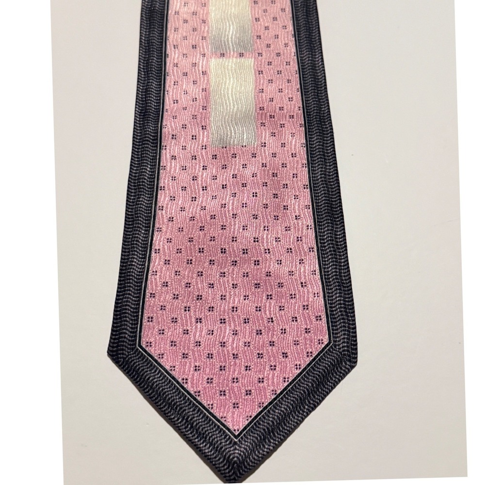 Del Orso di Roma Silk Necktie Pink Silver Geometric Block Pattern Formal Tie‎